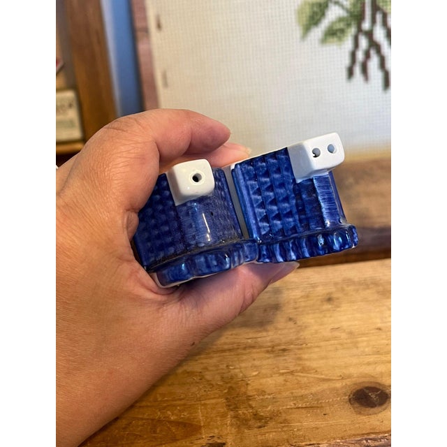 1970s Hand Painted Delft Blue and White Salt and Pepper Shakers in Form