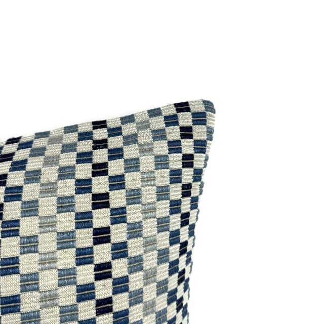 2020s Kravet Couture Vernazza in Indigo Pillow Cover Chenille With Blue and Light Blue Check For Sale - Image 5 of 8