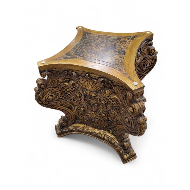 Antique Italian Architectural Carved Ornate Gilt Wood Base Dining/Center Table For Sale - Image 4 of 8