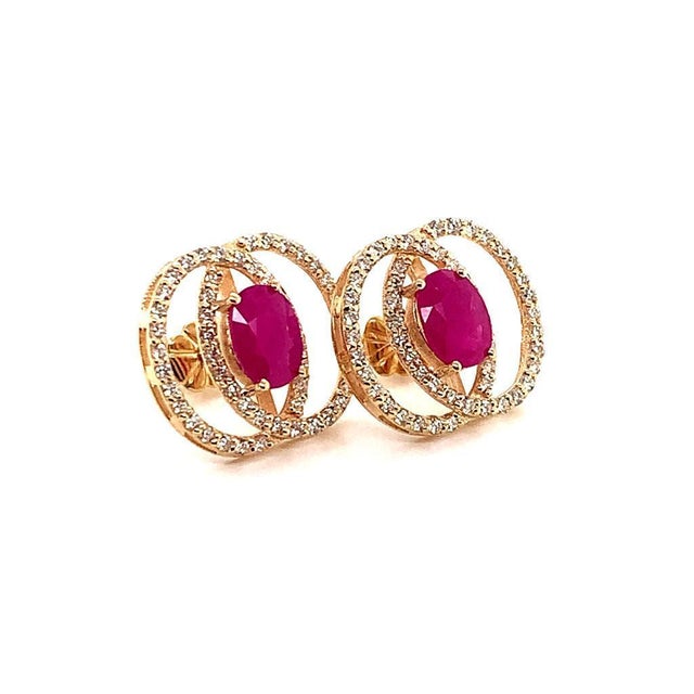 Diamond Ruby Stud Earrings 14 Karat Yellow Gold 2.41 TCW Certified For Sale - Image 17 of 17