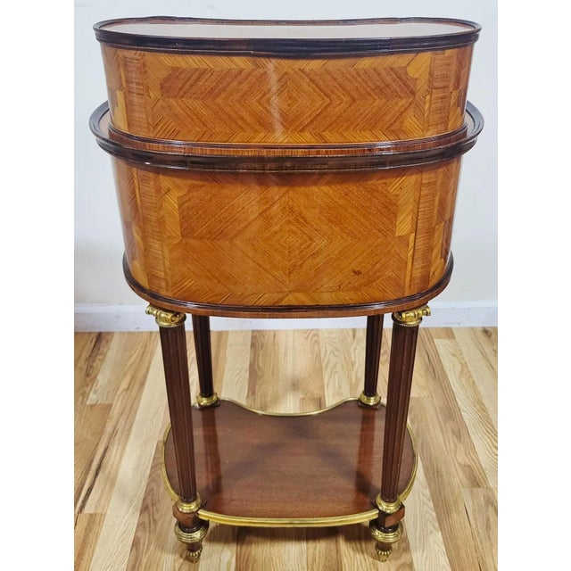 Brown Pair 19th C French Louis XVI Bronze & Tambour Front Kidney Nightstand End Tables For Sale - Image 8 of 14