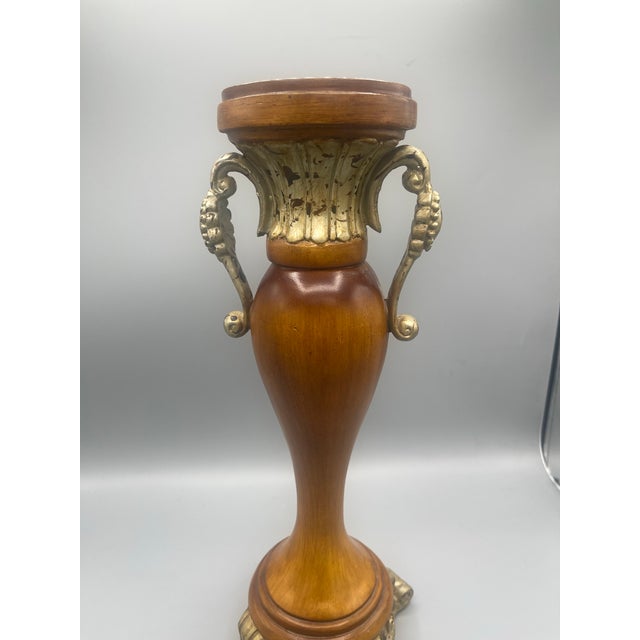 Traditional Vintage Gold and Black Distressed Metal Candleholder With Scroll Handles For Sale - Image 3 of 5