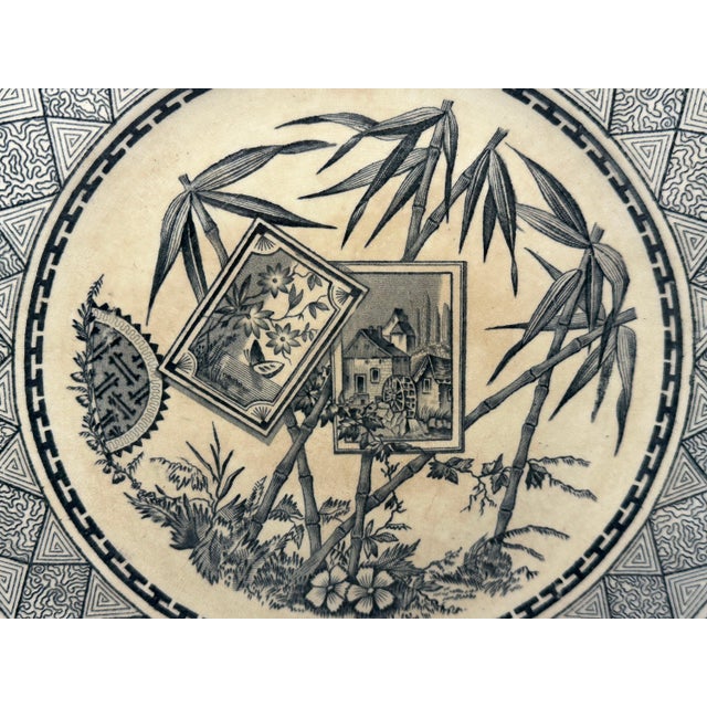 Aesthetic Movement Ironstone Transferware Bamboo Pattern Plate by John Meir & Son for your consideration. Each plate...