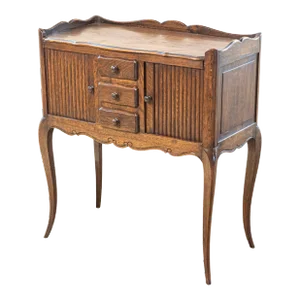 French Oak Table De Chevet with Sliding-Door Cabinets and Three Drawers, 1890s