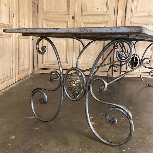 Mid-Century French Painted Oak and Wrought Iron Dining Table For Sale - Image 9 of 13