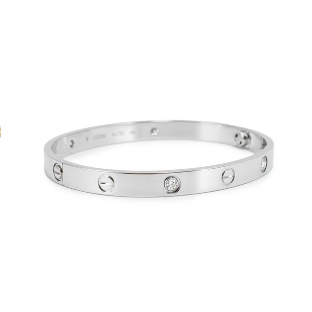 Modern Cartier Love Classic Model 4 Diamonds 18k White Gold Iconic Bangle Bracelet For Sale - Image 3 of 10