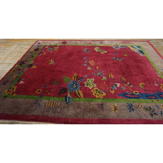 Art Deco Beautifully Crafted Modern Fuschia Background Rug and Vibrant Multicolor Accents Floral Design For Sale - Image 3 of 12