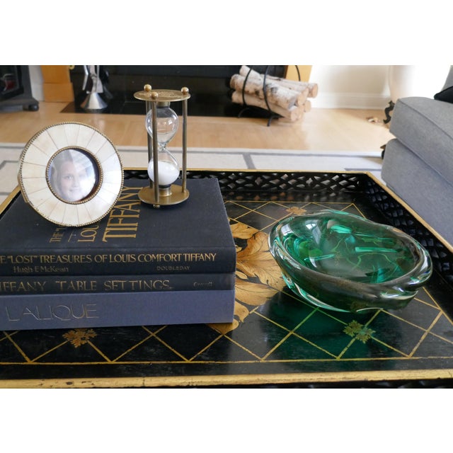 MCM Murano Art Glass Archimede Seguso Emerald Green Large Bowl Gold Leaf Flake For Sale - Image 9 of 15