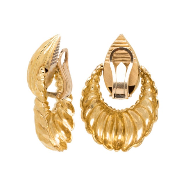 Vintage Cartier 18k Yellow Gold Door Knocker 1.5 Inch Long Lever Back Earrings, A Pair For Sale In New York - Image 6 of 12