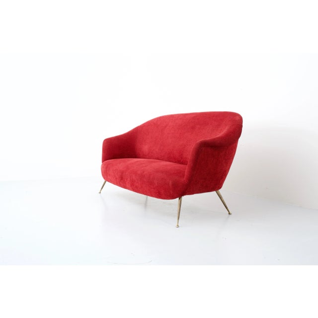 Italian Three-Seat Sofa in Brass and Fabric, 1960s For Sale - Image 3 of 9