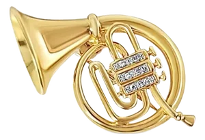 Diamond French Horn Brooch .10cttw 14k Yellow Gold