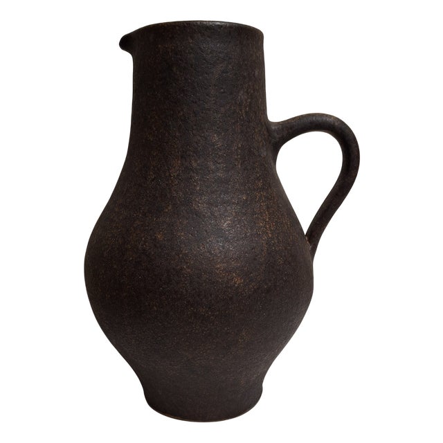 German Handmade Brown Ceramic Handle Vase, 1970s For Sale