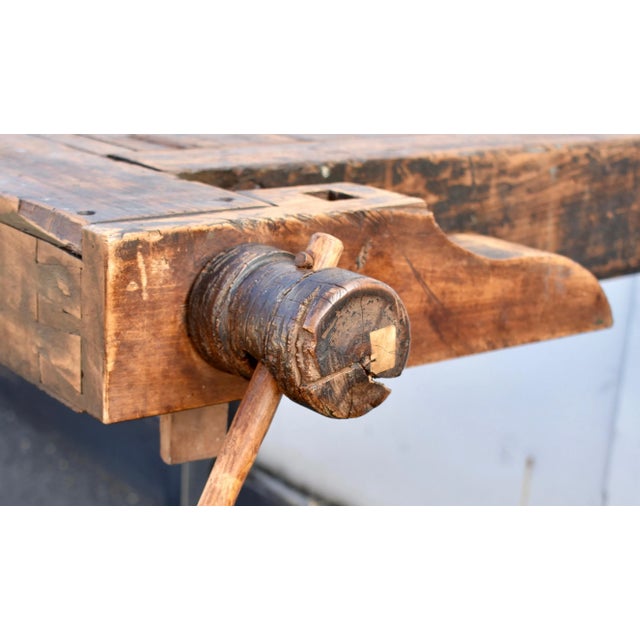 Oak Trestle-Base Carpenter's and Joiner's Workbench, Circa 1910 For Sale - Image 11 of 12