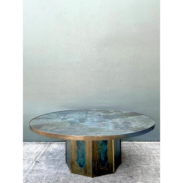 Vintage Phillip and Kelvin Laverne Etched Bronze Coffee Table For Sale - Image 13 of 15