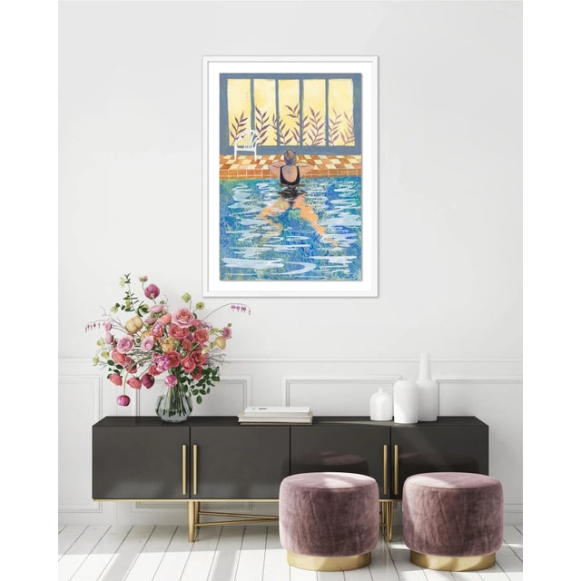 Contemporary Pool with Yellow Sky by Cecilia Reeve in White Frame, Large Art Print For Sale - Image 3 of 4