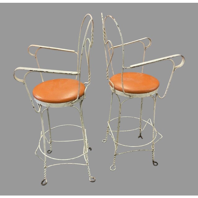 Pair of Vintage Ice Cream Soda Bar Barstool Chairs With Heart Shaped Backs For Sale - Image 6 of 11