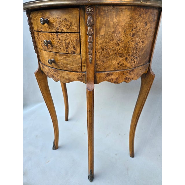 1920s Antique Burlwood Demilune Table With Drawers For Sale - Image 5 of 11