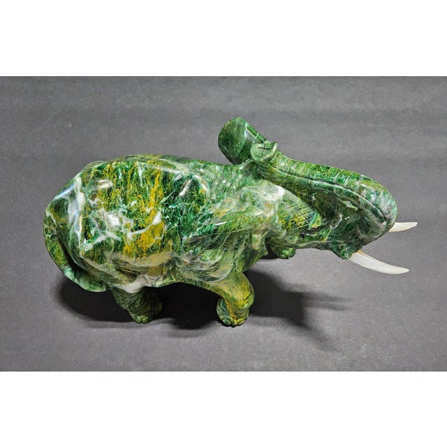 Large Carved Serpentine “New Jade” Elephant Sculpture — Hollywood Regency Palm Beach Estate Object For Sale In New York - Image 6 of 7