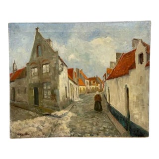 Circa 1900's Amsterdam Street Scene Signed Original Oil For Sale