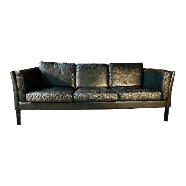 Mid-Century Danish 3-Seater Black Leather Sofa from Mogens Hansen For Sale