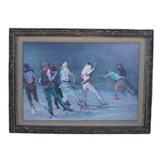 1940s Skaters by Douglas Parshall, Oil on Board For Sale