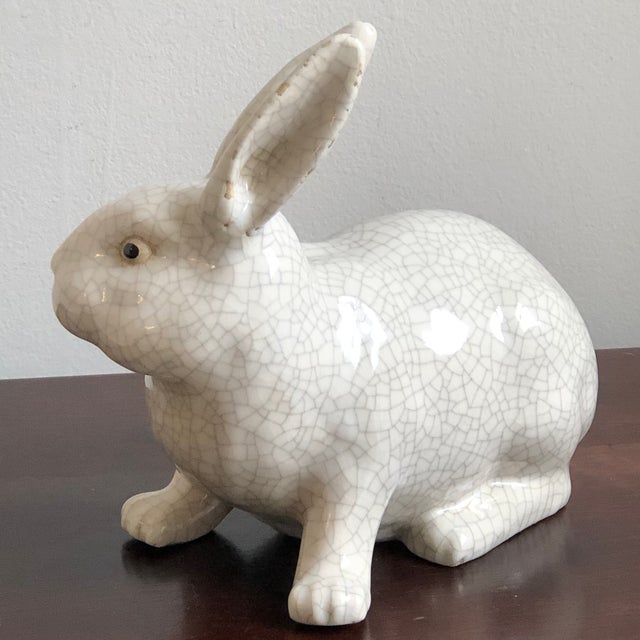 Antique Early 20th Century French Crackle Glaze Ceramic Rabbit | Chairish