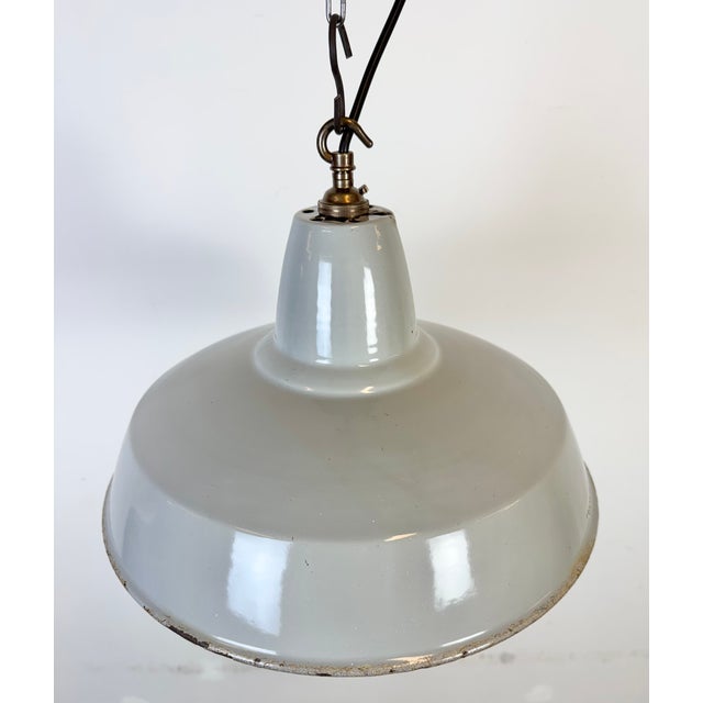 Gray Industrial Grey Enamel Pendant Lamp from Thorlux, 1960s For Sale - Image 8 of 18