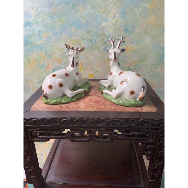 White 1980s Pair of Porcelain Recumbent Deer For Sale - Image 8 of 9