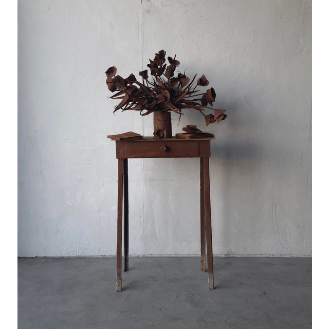 Antique French Iron Brutalist Floral Arrangement & Table Sculpture For Sale - Image 4 of 12