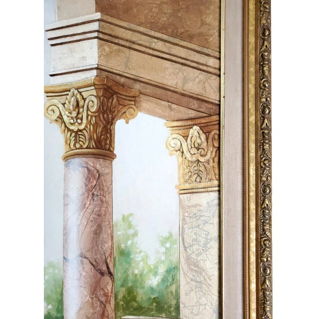 Late 20th Century Painting Trompe l'Oeil Roman Columns Boxwood Topiaries For Sale - Image 5 of 14
