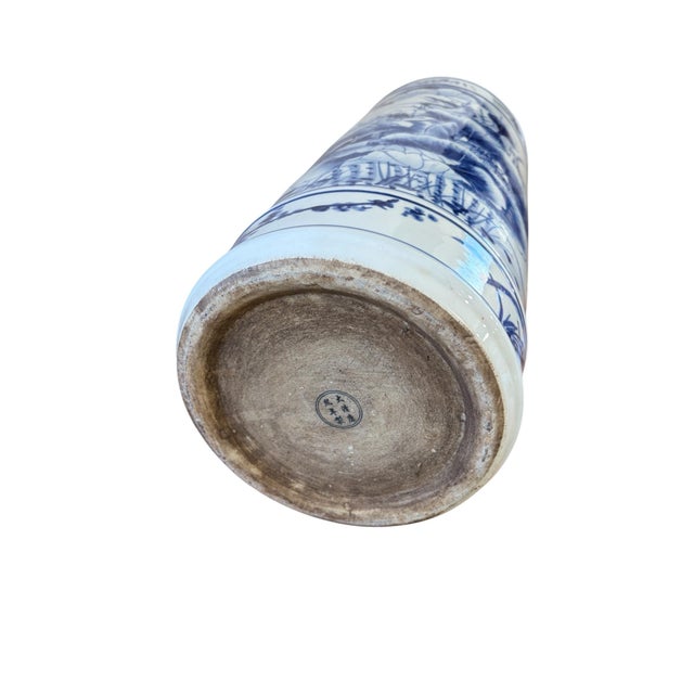 Blue Chinoiserie Blue and White Porcelain Vase/Umbrella Holder 20" H For Sale - Image 8 of 8