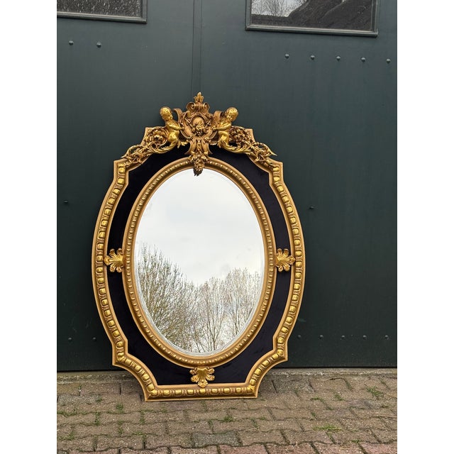 1980 French Artisan Louis XVI Gold Wood Wall Mirror For Sale - Image 6 of 18
