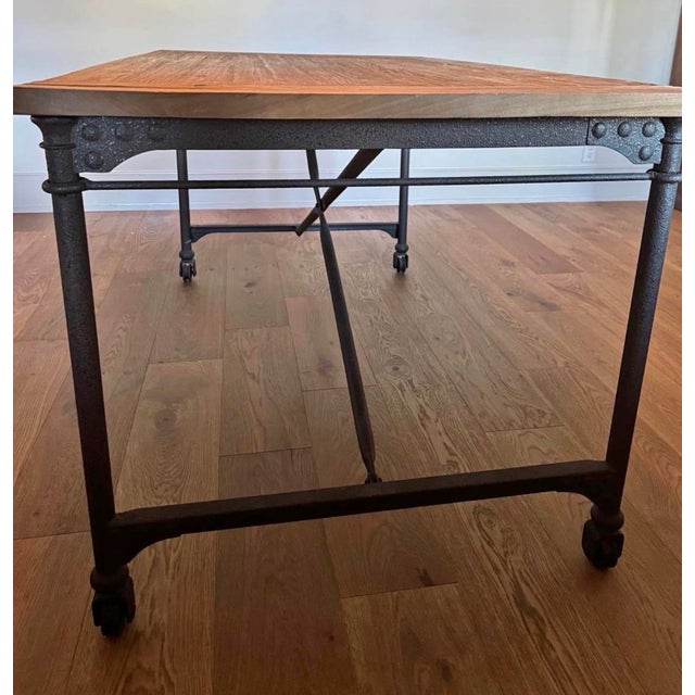 Restoration Hardware Vintage Solid Elm Wood and Cast-Iron Table From Retired Restoration Hardware Collection For Sale - Image 4 of 4