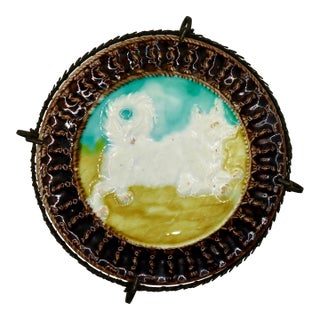 19th-Century German Majolica High-Relief Dog Wall Plate – Mold 530 For Sale