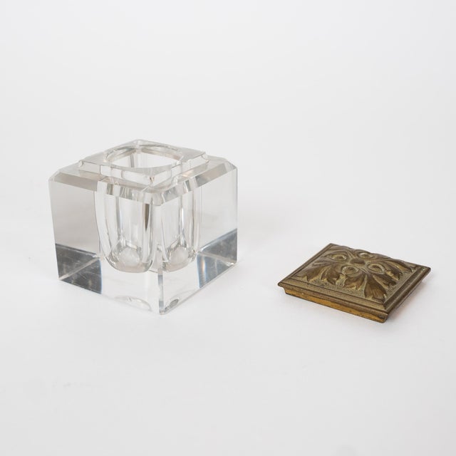 Antique French Double Inkwell Desk Set With Original Glass Inserts For Sale - Image 9 of 11