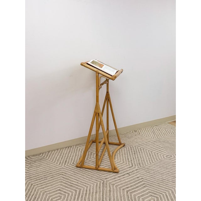 Wood Vintage Rattan Wicker Easel Podium Art Stand Coastal Boho Hollywood Regency For Sale - Image 7 of 13