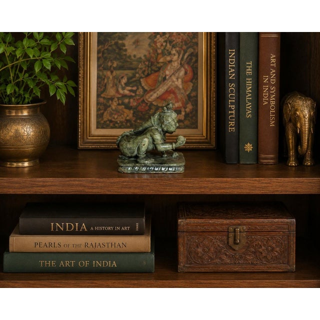 Indian Baby Krishna Statue Finely Carved Gemstone Serpentine Indian God For Sale - Image 3 of 18