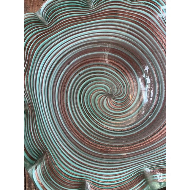 Teal Vintage Murano Striped Glass Bowl For Sale - Image 8 of 12