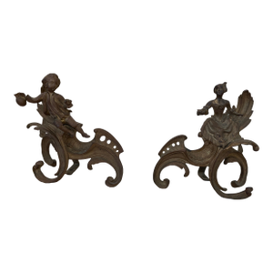 Small Antique Figural Fireplace Andirons- A Pair