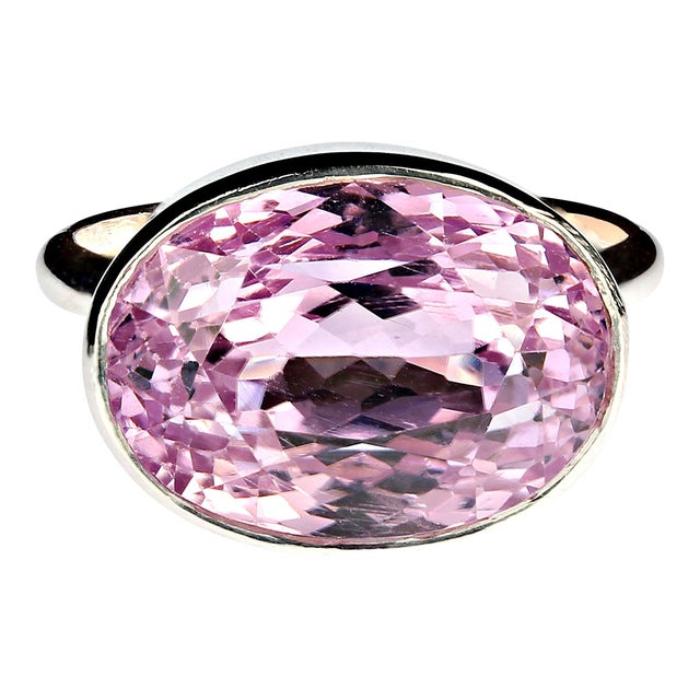 AJD Precious Pink Kunzite in Sterling Silver Bezel Setting Size 8 For Sale