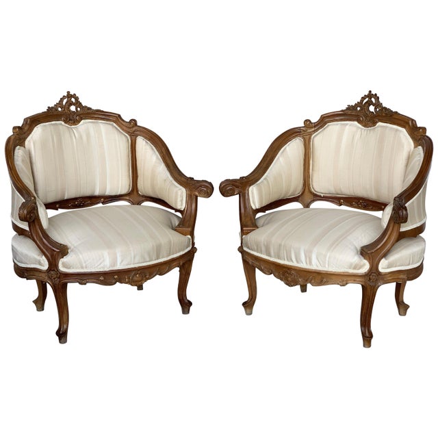 Late 19th Century Pair of Italian Rococó Louis XV Fauteuils or Slipper Chairs For Sale - Image 15 of 18