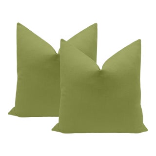 20" Olive Classic Linen Pillows - a Pair For Sale