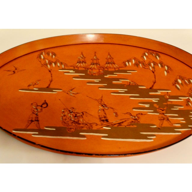 Antique French Hand Painted Chinoiserie Serving Tray For Sale - Image 11 of 17