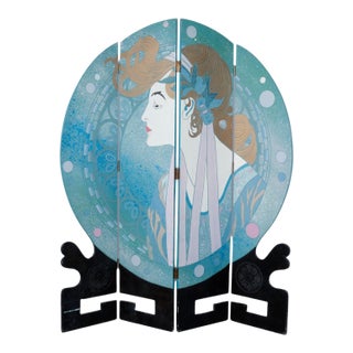 Art Deco Style Round Four Panel Room Divider For Sale