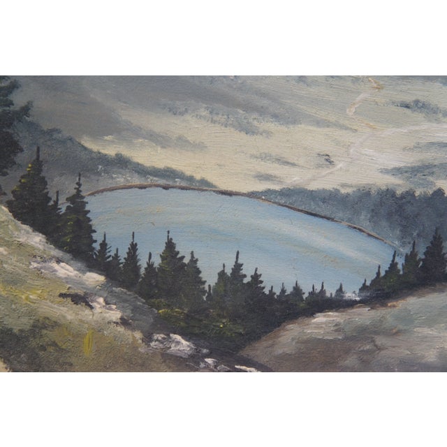 Wood Vintage Eduard Enzmann Alpine Lake Landscape Oil Painting on Board 19" For Sale - Image 7 of 10