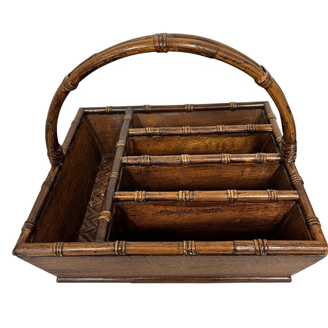 Farmhouse Bamboo / Rattan Flatware Tray For Sale - Image 3 of 4