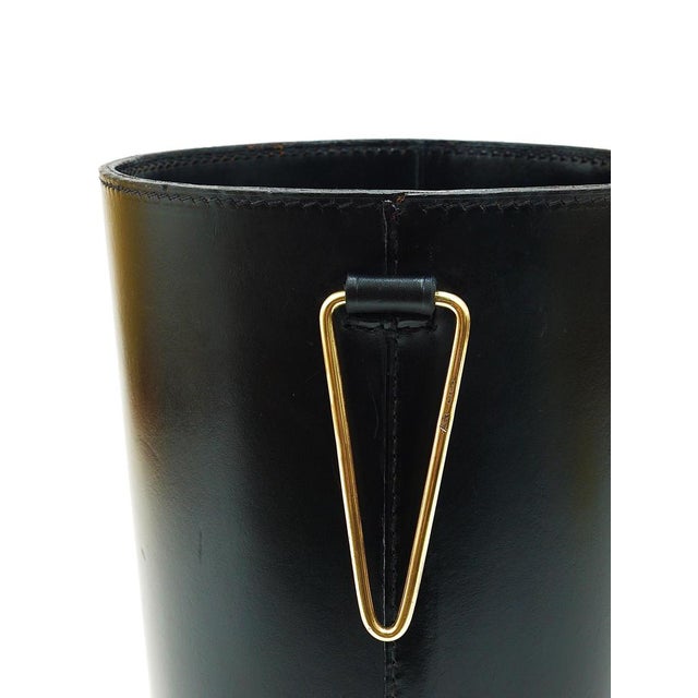 Mid-Century Black Leather & Brass Wastepaper Basket attributed to Carl Auböck, Austria, 1950s For Sale - Image 6 of 15