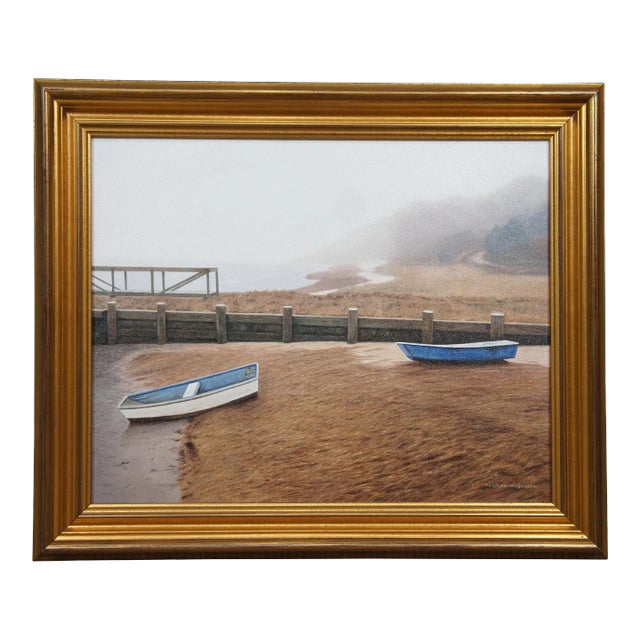 Michael McGovern Grounded Boats Beach Landscape Oil Painting on Canvas For Sale