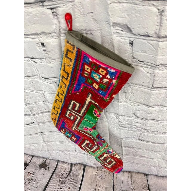 Turkish Turkish Kilim Rug Christmas Stocking For Sale - Image 3 of 4