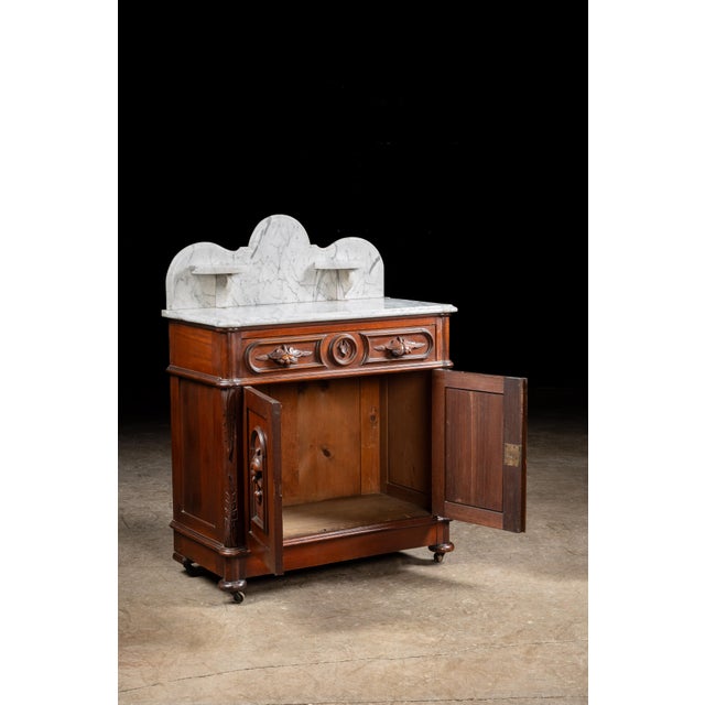 Wood Late 19th Century Eastlake Victorian Walnut Commode Wash Stand With Marble Top For Sale - Image 7 of 11